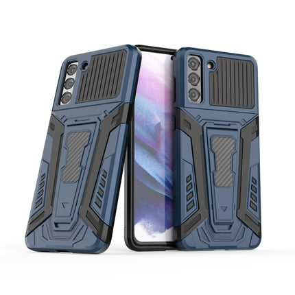 For Samsung Galaxy S21+ 5G War Chariot Series Armor All-inclusive Shockproof PC + TPU Protective Case with Invisible Holder(Blue)-garmade.com