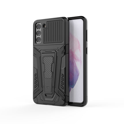 For Samsung Galaxy S21+ 5G War Chariot Series Armor All-inclusive Shockproof PC + TPU Protective Case with Invisible Holder(Black)-garmade.com