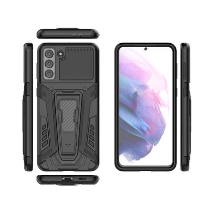 For Samsung Galaxy S21+ 5G War Chariot Series Armor All-inclusive Shockproof PC + TPU Protective Case with Invisible Holder(Black)-garmade.com