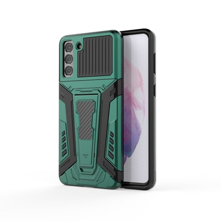 For Samsung Galaxy S21+ 5G War Chariot Series Armor All-inclusive Shockproof PC + TPU Protective Case with Invisible Holder(Green)-garmade.com