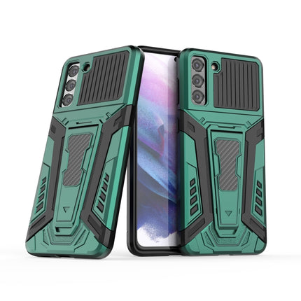 For Samsung Galaxy S21+ 5G War Chariot Series Armor All-inclusive Shockproof PC + TPU Protective Case with Invisible Holder(Green)-garmade.com