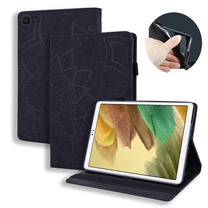 For Samsung Galaxy Tab A7 Lite 8.7 (2021) T220 / T225 Calf Pattern Double Folding Design Embossed Leather Case with Holder & Card Slots & Pen Slot & Elastic Band(Black)-garmade.com