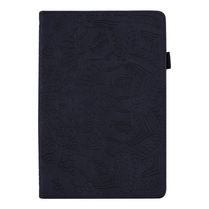 For Samsung Galaxy Tab A7 Lite 8.7 (2021) T220 / T225 Calf Pattern Double Folding Design Embossed Leather Case with Holder & Card Slots & Pen Slot & Elastic Band(Black)-garmade.com