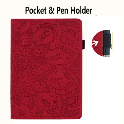 For Samsung Galaxy Tab A7 Lite 8.7 (2021) T220 / T225 Calf Pattern Double Folding Design Embossed Leather Case with Holder & Card Slots & Pen Slot & Elastic Band(Red)-garmade.com