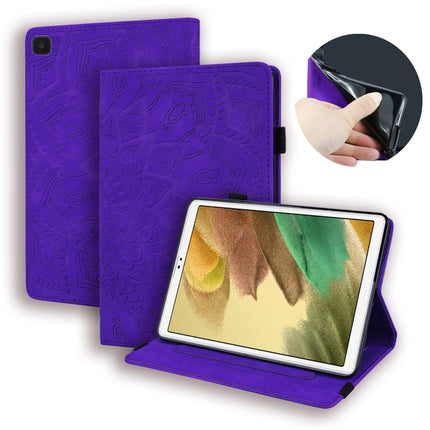 For Samsung Galaxy Tab A7 Lite 8.7 (2021) T220 / T225 Calf Pattern Double Folding Design Embossed Leather Case with Holder & Card Slots & Pen Slot & Elastic Band(Purple)-garmade.com