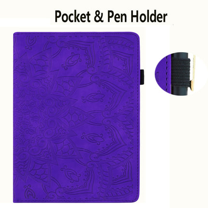 For Samsung Galaxy Tab A7 Lite 8.7 (2021) T220 / T225 Calf Pattern Double Folding Design Embossed Leather Case with Holder & Card Slots & Pen Slot & Elastic Band(Purple)-garmade.com