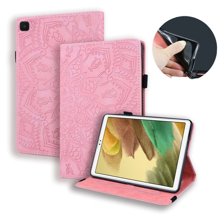 For Samsung Galaxy Tab A7 Lite 8.7 (2021) T220 / T225 Calf Pattern Double Folding Design Embossed Leather Case with Holder & Card Slots & Pen Slot & Elastic Band(Pink)-garmade.com