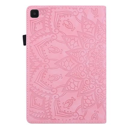 For Samsung Galaxy Tab A7 Lite 8.7 (2021) T220 / T225 Calf Pattern Double Folding Design Embossed Leather Case with Holder & Card Slots & Pen Slot & Elastic Band(Pink)-garmade.com
