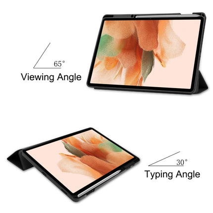 For Samsung Galaxy Tab S7 Lite T730 / T735 / Tab S7 FE T736 Pure Color Horizontal Flip TPU + PU Leather Case with Three-folding Holder & Sleep / Wake-up Function & Pen Slot(Black)-garmade.com