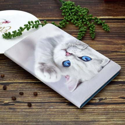 For iPad 10.2 2021 / 2020 / 2019 Colored Drawing Horizontal Flip Leather Case with Holder & Card Slots & Pen Slot & Sleep / Wake-up Function(White Cat)-garmade.com