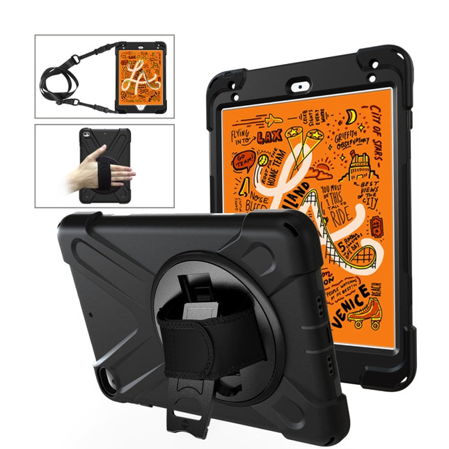 Shockproof Colorful Silicone + PC Protective Case with Holder & Shoulder Strap & Hand Strap For iPad Mini 4 / Mini (2019)(Black)-garmade.com