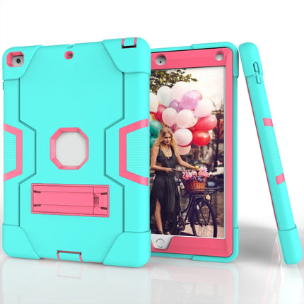 Contrast Color Robot Shockproof Silicone + PC Protective Case with Holder For iPad 9.7 (2017) / (2018)(Mint Green + Rose Red)-garmade.com