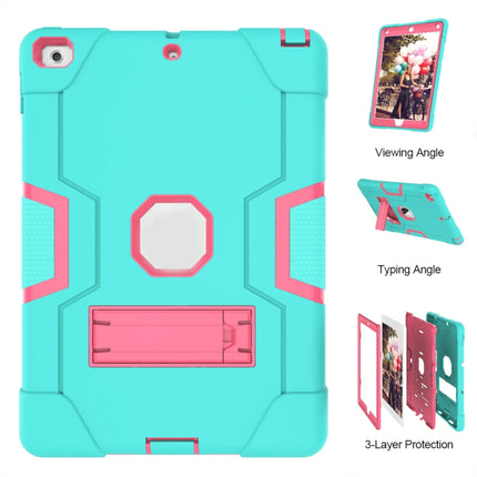 Contrast Color Robot Shockproof Silicone + PC Protective Case with Holder For iPad 9.7 (2017) / (2018)(Mint Green + Rose Red)-garmade.com