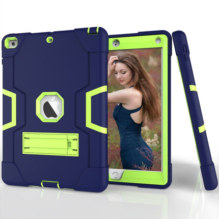 Contrast Color Robot Shockproof Silicone + PC Protective Case with Holder For iPad 9.7 (2017) / (2018)(Navy Blue + Yellow Green)-garmade.com