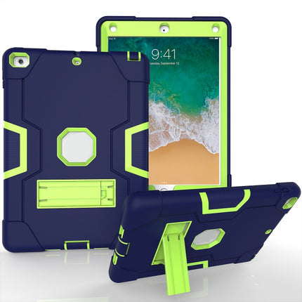 Contrast Color Robot Shockproof Silicone + PC Protective Case with Holder For iPad 9.7 (2017) / (2018)(Navy Blue + Yellow Green)-garmade.com