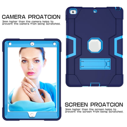 Contrast Color Robot Shockproof Silicone + PC Protective Case with Holder For iPad 9.7 (2017) / (2018)(Navy Blue + Blue)-garmade.com