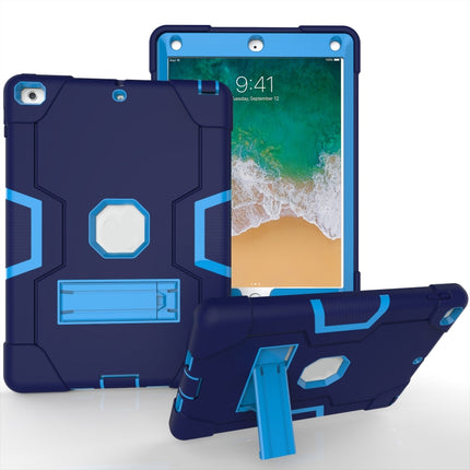 Contrast Color Robot Shockproof Silicone + PC Protective Case with Holder For iPad 9.7 (2017) / (2018)(Navy Blue + Blue)-garmade.com