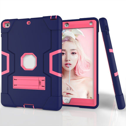 Contrast Color Robot Shockproof Silicone + PC Protective Case with Holder For iPad 9.7 (2017) / (2018)(Navy Blue + Rose Red)-garmade.com