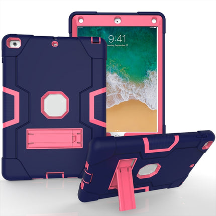 Contrast Color Robot Shockproof Silicone + PC Protective Case with Holder For iPad 9.7 (2017) / (2018)(Navy Blue + Rose Red)-garmade.com