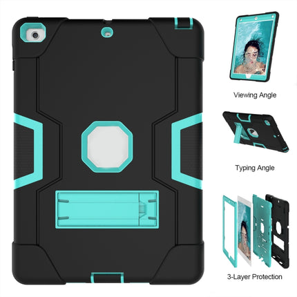 Contrast Color Robot Shockproof Silicone + PC Protective Case with Holder For iPad 9.7 (2017) / (2018)(Black + Mint Green)-garmade.com