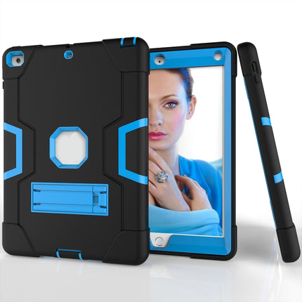 Contrast Color Robot Shockproof Silicone + PC Protective Case with Holder For iPad 9.7 (2017) / (2018)(Black + Blue)-garmade.com