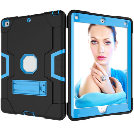 Contrast Color Robot Shockproof Silicone + PC Protective Case with Holder For iPad 9.7 (2017) / (2018)(Black + Blue)-garmade.com