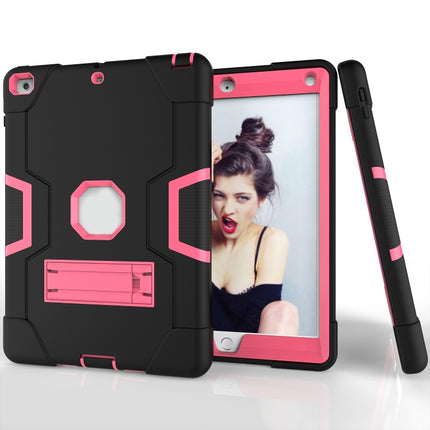 Contrast Color Robot Shockproof Silicone + PC Protective Case with Holder For iPad 9.7 (2017) / (2018)(Black + Rose Red)-garmade.com