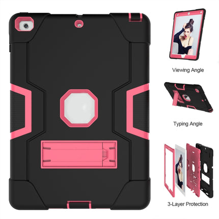 Contrast Color Robot Shockproof Silicone + PC Protective Case with Holder For iPad 9.7 (2017) / (2018)(Black + Rose Red)-garmade.com