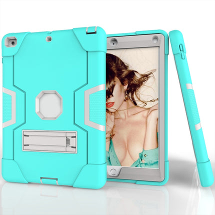 Contrast Color Robot Shockproof Silicone + PC Protective Case with Holder For iPad 9.7 (2017) / (2018)(Grey + Mint Green)-garmade.com