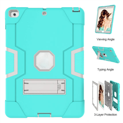 Contrast Color Robot Shockproof Silicone + PC Protective Case with Holder For iPad 9.7 (2017) / (2018)(Grey + Mint Green)-garmade.com
