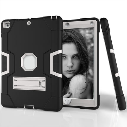 Contrast Color Robot Shockproof Silicone + PC Protective Case with Holder For iPad 9.7 (2017) / (2018)(Black+ Grey)-garmade.com