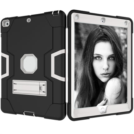 Contrast Color Robot Shockproof Silicone + PC Protective Case with Holder For iPad 9.7 (2017) / (2018)(Black+ Grey)-garmade.com