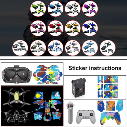 FPV-TZ-SF 4 in 1 Waterproof Anti-Scratch Decal Skin Wrap Stickers Personalized Film Kits for DJI FPV Drone & Goggles V2 & Remote Control & Rocker(Black Pattern)-garmade.com