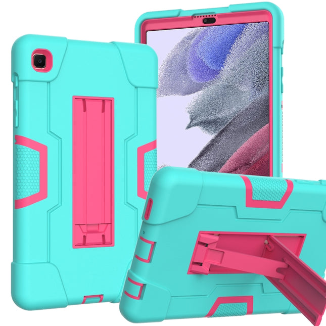 For Samsung Galaxy Tab A7 Lite T225 Contrast Color Robot Shockproof Silicone + PC Protective Case with Holder(Mint Green + Rose Red)-garmade.com