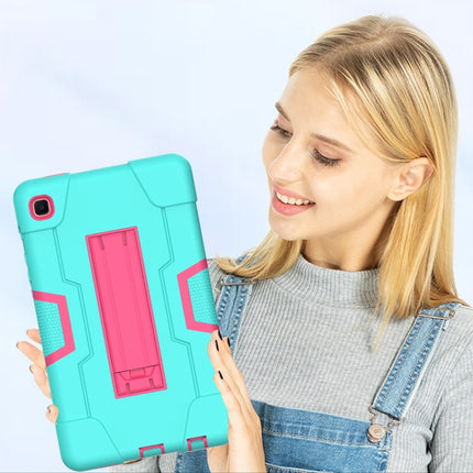 For Samsung Galaxy Tab A7 Lite T225 Contrast Color Robot Shockproof Silicone + PC Protective Case with Holder(Mint Green + Rose Red)-garmade.com