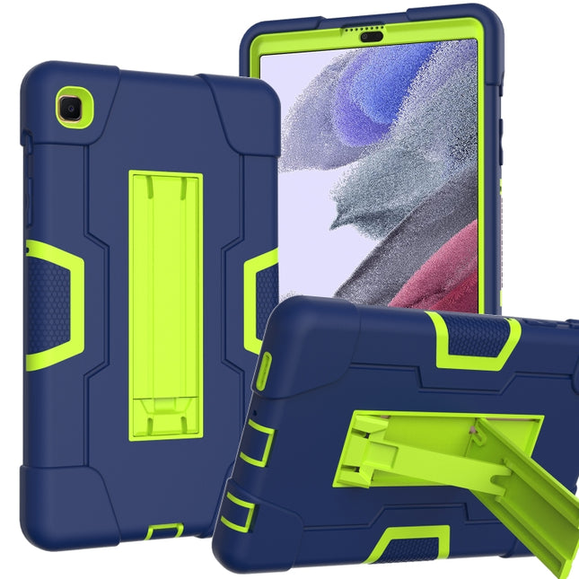 For Samsung Galaxy Tab A7 Lite T225 Contrast Color Robot Shockproof Silicone + PC Protective Case with Holder(Navy Blue + Yellow Green)-garmade.com