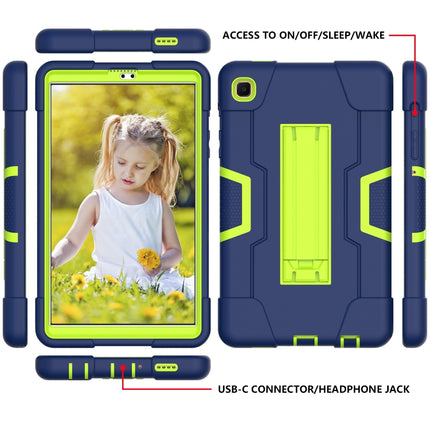 For Samsung Galaxy Tab A7 Lite T225 Contrast Color Robot Shockproof Silicone + PC Protective Case with Holder(Navy Blue + Yellow Green)-garmade.com