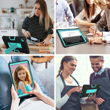 For Samsung Galaxy Tab A7 Lite T225 Contrast Color Robot Shockproof Silicone + PC Protective Case with Holder(Black + Mint Green)-garmade.com
