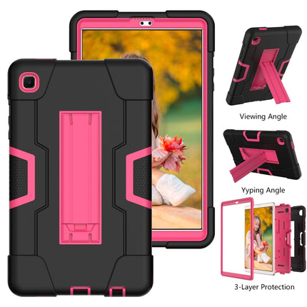For Samsung Galaxy Tab A7 Lite T225 Contrast Color Robot Shockproof Silicone + PC Protective Case with Holder(Black + Rose Red)-garmade.com
