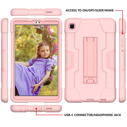For Samsung Galaxy Tab A7 Lite T225 Contrast Color Robot Shockproof Silicone + PC Protective Case with Holder(Rose Gold)-garmade.com