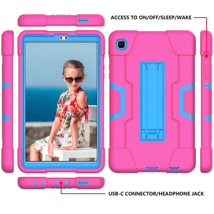 For Samsung Galaxy Tab A7 Lite T225 Contrast Color Robot Shockproof Silicone + PC Protective Case with Holder(Rose Red + Blue)-garmade.com