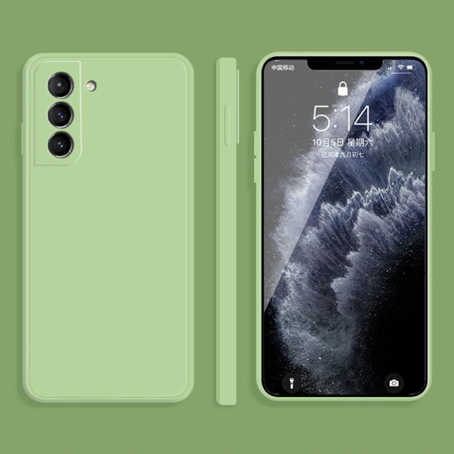 For Samsung Galaxy S21 5G Solid Color Imitation Liquid Silicone Straight Edge Dropproof Full Coverage Protective Case(Matcha Green)-garmade.com