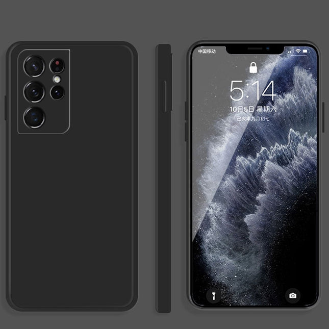 For Samsung Galaxy S21 Ultra 5G Solid Color Imitation Liquid Silicone Straight Edge Dropproof Full Coverage Protective Case(Black)-garmade.com