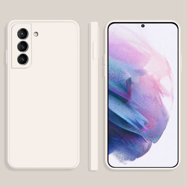 For Samsung Galaxy S21+ 5G Solid Color Imitation Liquid Silicone Straight Edge Dropproof Full Coverage Protective Case(White)-garmade.com