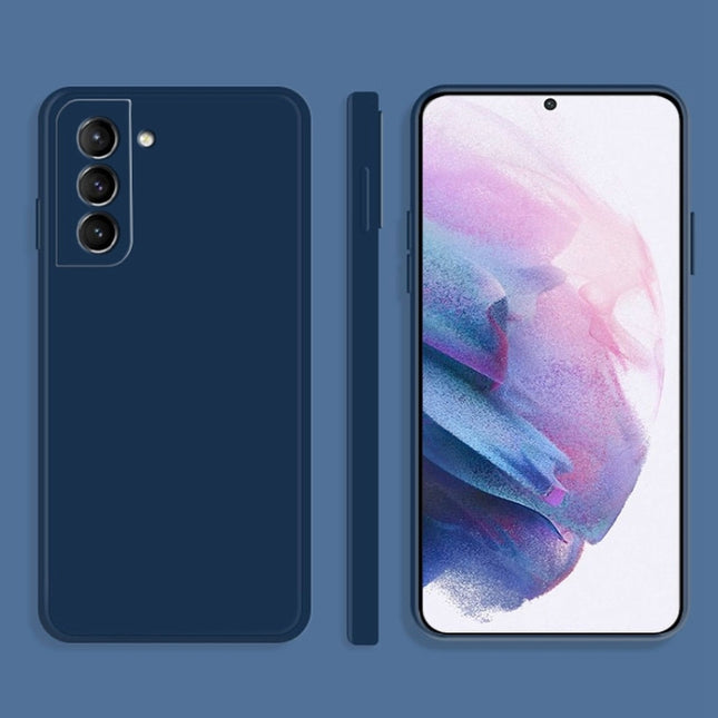 For Samsung Galaxy S21+ 5G Solid Color Imitation Liquid Silicone Straight Edge Dropproof Full Coverage Protective Case(Blue)-garmade.com