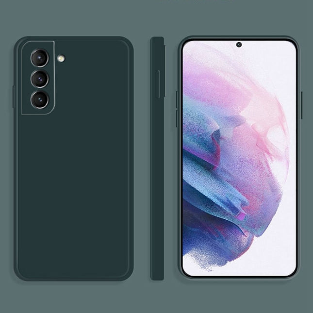 For Samsung Galaxy S21+ 5G Solid Color Imitation Liquid Silicone Straight Edge Dropproof Full Coverage Protective Case(Dark Green)-garmade.com