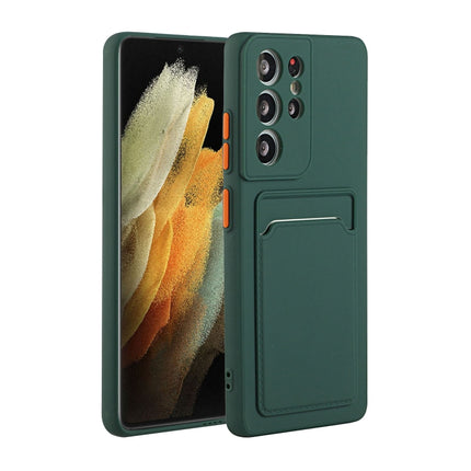 For Samsung Galaxy S21 Ultra 5G Card Slot Design Shockproof TPU Protective Case(Dark Green)-garmade.com