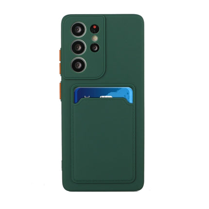 For Samsung Galaxy S21 Ultra 5G Card Slot Design Shockproof TPU Protective Case(Dark Green)-garmade.com