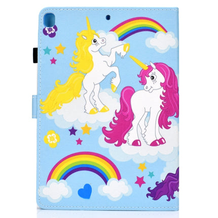 For iPad 10.2 2021 / 2020 / 2019 Colored Drawing Horizontal Flip Leather Case with Holder & Card Slots & Pen Slot & Sleep / Wake-up Function(Colored Unicorn)-garmade.com