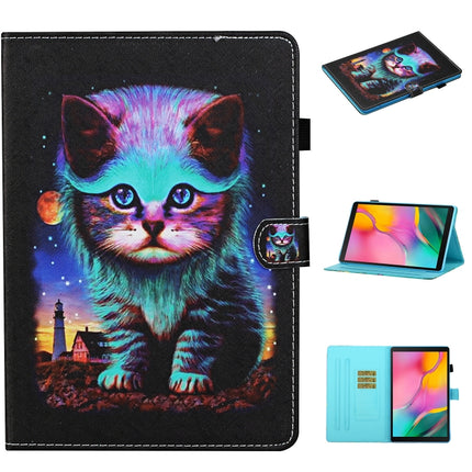 For Samsung Galaxy Tab A7 Lite 8.7 (2021) T220 Coloured Drawing Stitching Horizontal Flip Leather Case with Holder & Card Slot(Night Cat)-garmade.com